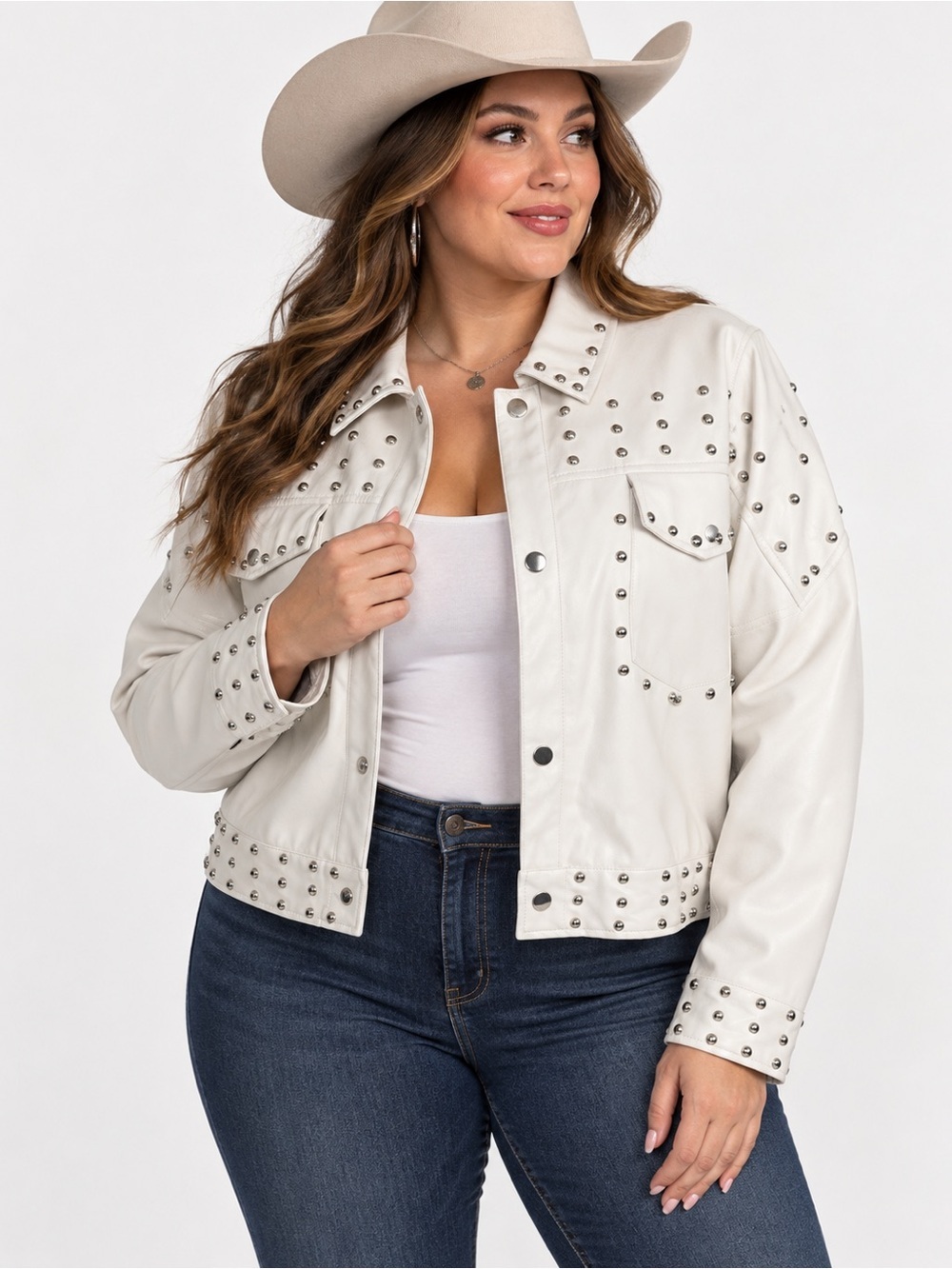 White Studded Western Faux Leather Jacket 3XL – Rodeo & Country Concert